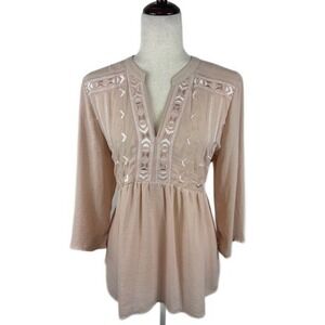 Adiva Anthropologie Women's Peasant Blouse Top 3/4 Sleeve Tunic Size Large